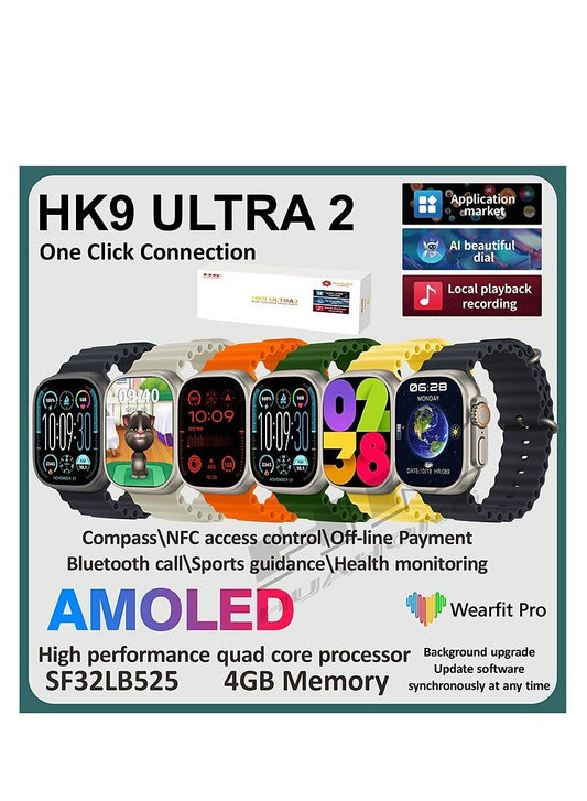 HK9 ULTRA 2 Smart Watch 2.12 inch Smartwatch Fitness Running Watch Bluetooth Temperature Monitoring Pedometer Call Reminder Compatible with Android iOS Women Men Long Standby Hands-Free Calls Chat GPT - Black