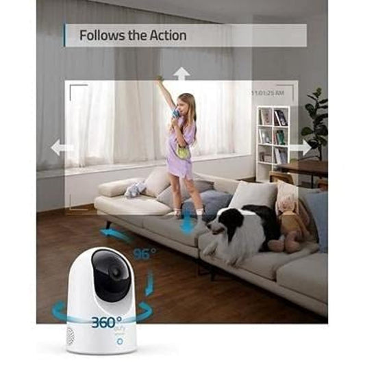 eufy Security 2K Indoor Cam Pan & Tilt, Home Security Indoor Camera, Human and Pet AI, Works with Voice Assistants, Motion Tracking, Night Vision, MicroSD Card Required, HomeBase Not Required.