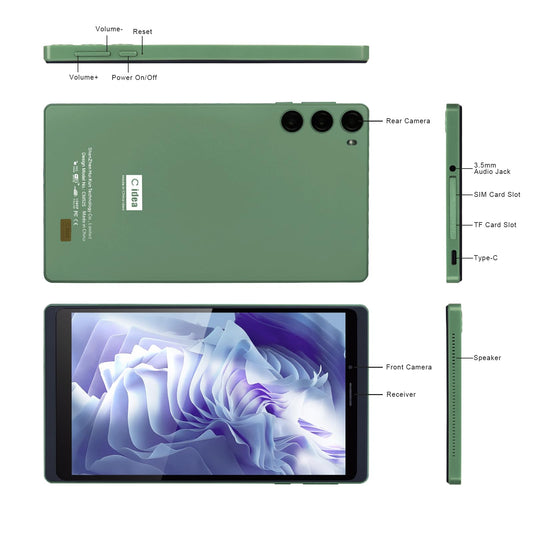 C idea 7 inch Portable Tablet, Android 12 Tablet PC with SIM Card Slot Storage 64GB Expandable Dual Camera 5MP+8MP 6000mAh 600 * 1024 IPS Touch Screen with LET+WIFI for Gift(Green)