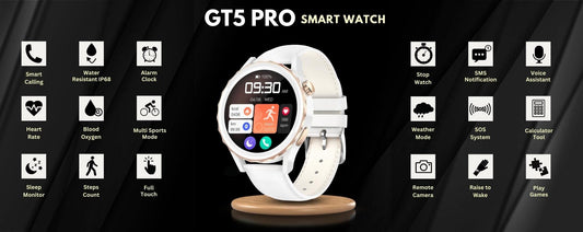 G-Tab GT5 Pro Smartwatch for Men Women with 1.32" Full Touch IPS Display, Multi-Sport Mode, Heart Rate Monitor, Sleep Tracker, Message Notification, and Smart Calling - Compatible with Android and iOS