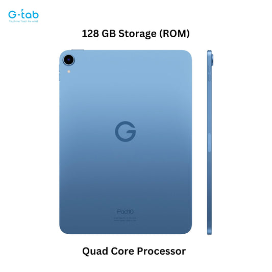 G-Tab PAD 10 tablet/10.1 inch IPS Display/Android 14/Quad Core 2.0 GHz/6580 mAh /5G Wifi/ 4GB RAM (Expandable upto 4GB)/128GB ROM/5MP Front+8MP Rear Camera/Touch pen inside (Blue)