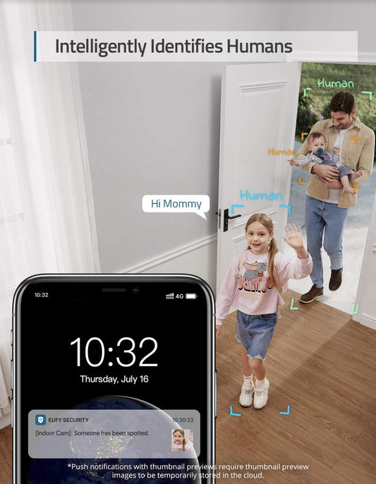 EUfy Security 2K Indoor Cam, Home Security Indoor Camera, Human And Pet Ai, Works With Voice Assistants, Night Vision, Two-Way Audio, Microsd Card Required, Homebase Not Required.
