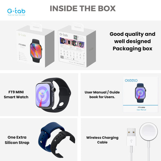 G-Tab FT9 Mini Smartwatch/Smart Calling/Online Navigation/Compass/IP68 Waterproof/1.75 Inches Display/Health Monitoring/Multi Sport Mode/Supports iOS & Android/200 mAh battery (Gold)