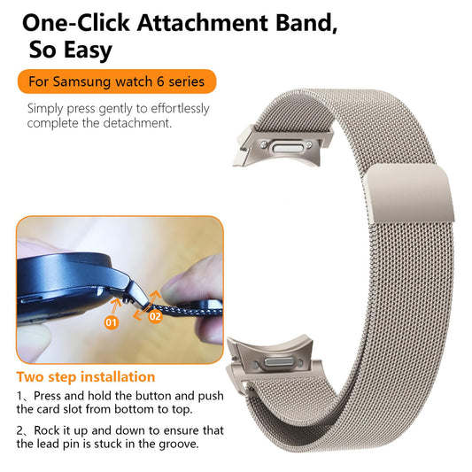 T-Buckle Closure Milanese Bands for Samsung Galaxy Watch 6/5/4 Band 40mm 44mm/6 Classic 47mm 43mm Women Men,One Click Attachment,No Gap Magnetic Stainless Steel strap for Galaxy watch 5 Pro band 45mm
