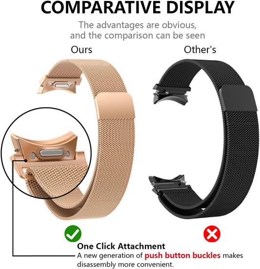 T-Buckle Closure Milanese Bands for Samsung Galaxy Watch 6/5/4 Band 40mm 44mm/6 Classic 47mm 43mm Women Men,One Click Attachment,No Gap Magnetic Stainless Steel strap for Galaxy watch 5 Pro band 45mm