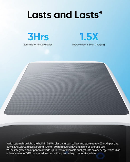 eufy security S220 SoloCam Solar Security Camera Outdoor Wireless, Continuous Power, 2K Resolution Home Security Camera, 2.4 GHz Wi-Fi, No Monthly Fee, HomeBase 3 Compatible