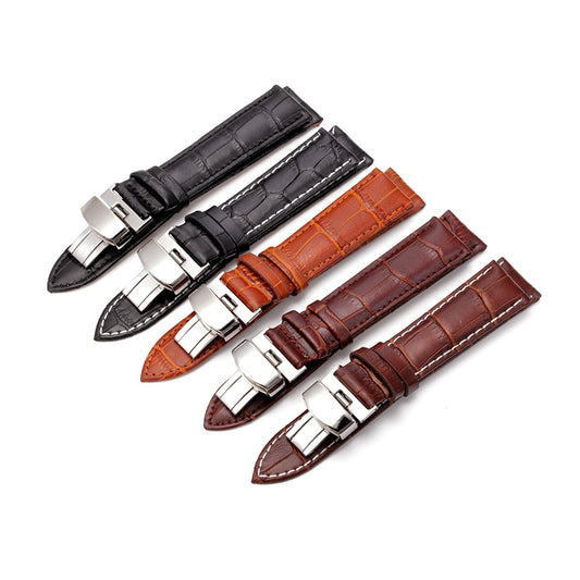 Hemobllo Replacement Band - 22mm Leather Watch Strap with Closure Clasp for Traditional or Smart Watch Band Replacement (Black)