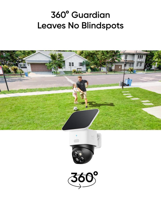 eufy Security SoloCam S340, Solar Security Camera, Wireless Outdoor Camera, 360° Pan & Tilt Surveillance, No Blind Spots, 2.4 GHz Wi-Fi, No Monthly Fee, HomeBase S380 Compatible