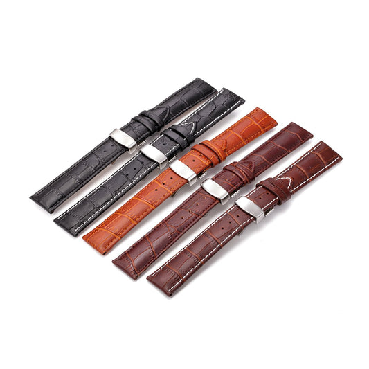 Hemobllo Replacement Band - 22mm Leather Watch Strap with Closure Clasp for Traditional or Smart Watch Band Replacement (Black)