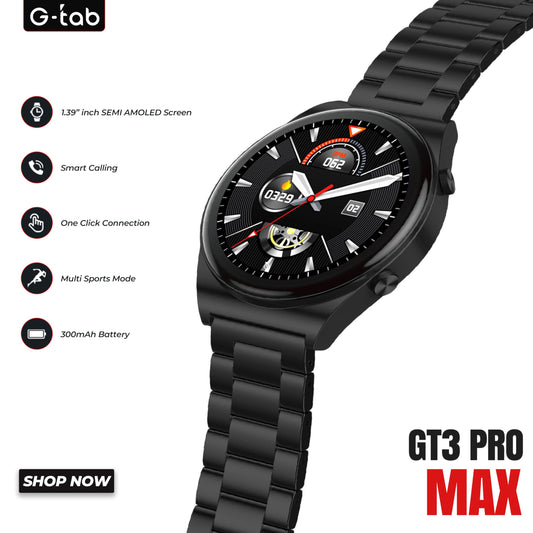 G-Tab GT3 Pro Max smartwatch/1.39 Inches Semi Amoled/IP68 Waterproof/One Click Connection/300 mAh Battery/Health monitoring/Multi sport Mode/ 1 Year Warranty (Black)