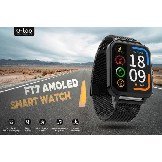 G-Tab FT7 Startwatch 1.78 Inches Amoled, 250mah Battery, IP68 Waterproof, Innovative Design, Memory 128 MB, Health Monitoring, Multi Sport Modes (Golden)