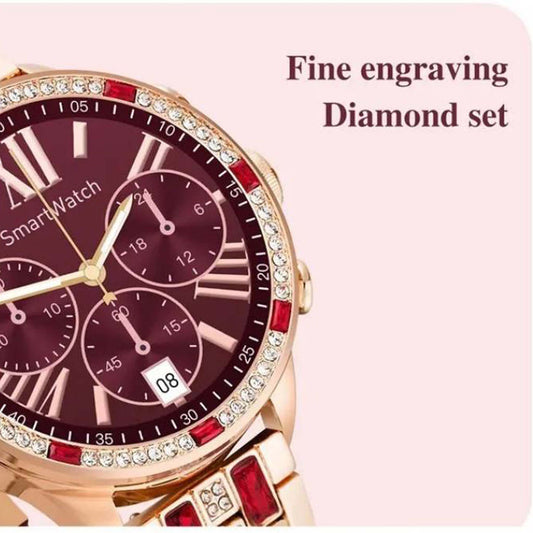 GEN-12 Specially Made for Girl's & Women's Birthday Gift Wedding Gift Smartwatch Gold Strap, 1.30 Inch Amoled Sunlight Proof Display, Red