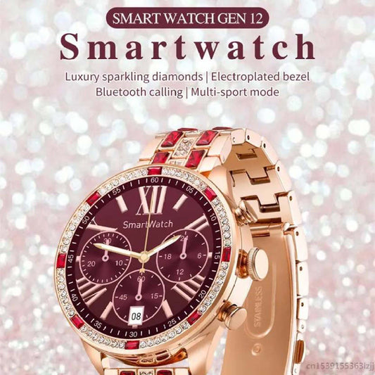 GEN-12 Specially Made for Girl's & Women's Birthday Gift Wedding Gift Smartwatch Gold Strap, 1.30 Inch Amoled Sunlight Proof Display, Red