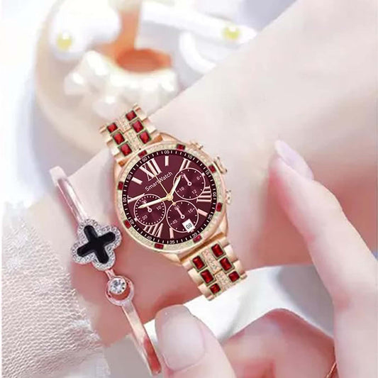GEN-12 Specially Made for Girl's & Women's Birthday Gift Wedding Gift Smartwatch Gold Strap, 1.30 Inch Amoled Sunlight Proof Display, Red