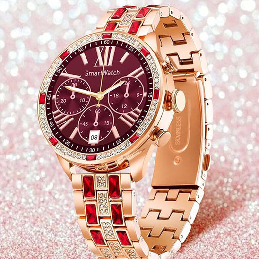 GEN-12 Specially Made for Girl's & Women's Birthday Gift Wedding Gift Smartwatch Gold Strap, 1.30 Inch Amoled Sunlight Proof Display, Red