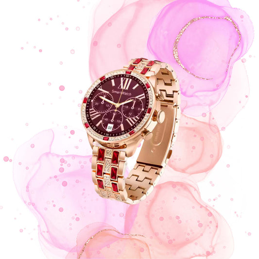 GEN-12 Specially Made for Girl's & Women's Birthday Gift Wedding Gift Smartwatch Gold Strap, 1.30 Inch Amoled Sunlight Proof Display, Red