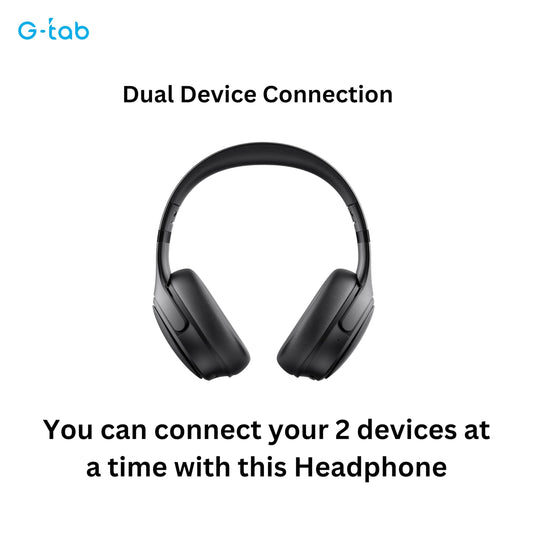 G-Tab VAH10 On Ear Headphone/ANC/HD Bass/Dual Device Connection/BT Version 5.3/50 Hours Battery Life/Protein Leather Earmuffs/Folding Portable Design/-20db Deep Noise Reduction (Black)