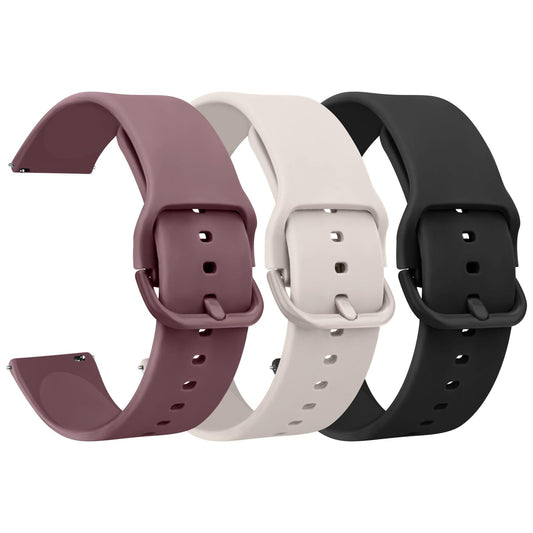 VANCLE 3 Pack Smart Watch Bands 20mm for Women Men, Replacement Straps Band for Smart Watch, soft skin-friendly silicone quick release, smart watch wristband