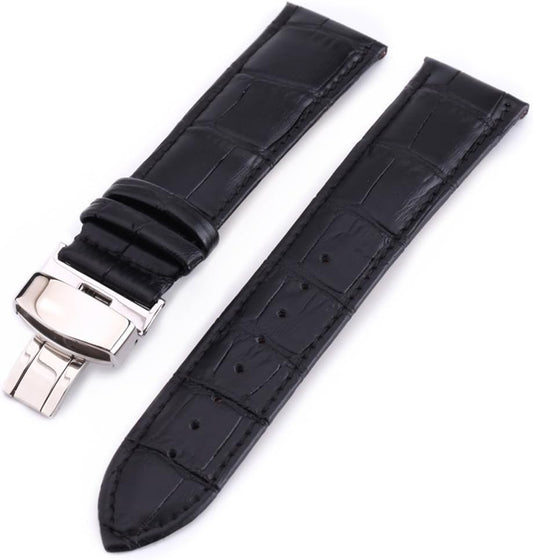 Hemobllo Replacement Band - 22mm Leather Watch Strap with Closure Clasp for Traditional or Smart Watch Band Replacement (Black)