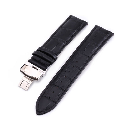 Hemobllo Replacement Band - 22mm Leather Watch Strap with Closure Clasp for Traditional or Smart Watch Band Replacement (Black)