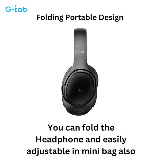 G-Tab VAH10 On Ear Headphone/ANC/HD Bass/Dual Device Connection/BT Version 5.3/50 Hours Battery Life/Protein Leather Earmuffs/Folding Portable Design/-20db Deep Noise Reduction (Black)