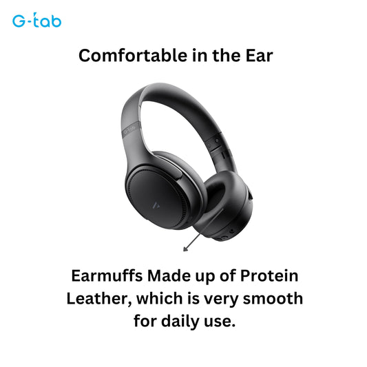 G-Tab VAH10 On Ear Headphone/ANC/HD Bass/Dual Device Connection/BT Version 5.3/50 Hours Battery Life/Protein Leather Earmuffs/Folding Portable Design/-20db Deep Noise Reduction (Black)