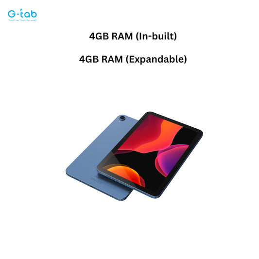 G-Tab PAD 10 tablet/10.1 inch IPS Display/Android 14/Quad Core 2.0 GHz/6580 mAh /5G Wifi/ 4GB RAM (Expandable upto 4GB)/128GB ROM/5MP Front+8MP Rear Camera/Touch pen inside (Blue)