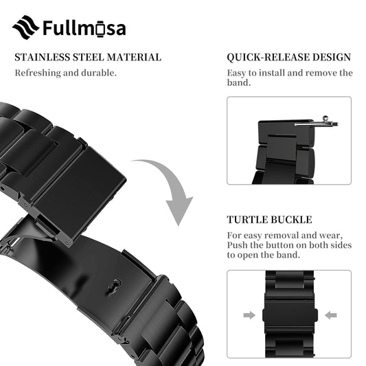 Fullmosa Quick Release Stainless Steel Watch band/strap 16mm,18mm,19mm,20mm,22mm or 24mm, Fits Samsung Galaxy Watch 5/4/3, Huawei/Fire-boltt/Amazfit/Noise/Oneplus Smart Watch for Men Women