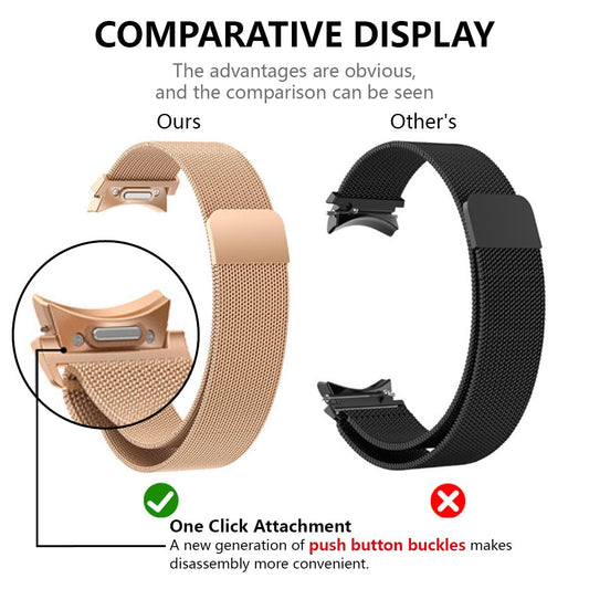 T-Buckle Closure Milanese Bands for Samsung Galaxy Watch 6/5/4 Band 40mm 44mm/6 Classic 47mm 43mm Women Men,One Click Attachment,No Gap Magnetic Stainless Steel strap for Galaxy watch 5 Pro band 45mm