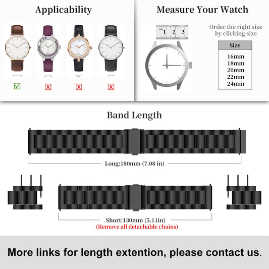 Fullmosa Quick Release Stainless Steel Watch band/strap 16mm,18mm,19mm,20mm,22mm or 24mm, Fits Samsung Galaxy Watch 5/4/3, Huawei/Fire-boltt/Amazfit/Noise/Oneplus Smart Watch for Men Women