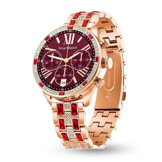 GEN-12 Specially Made for Girl's & Women's Birthday Gift Wedding Gift Smartwatch Gold Strap, 1.30 Inch Amoled Sunlight Proof Display, Red